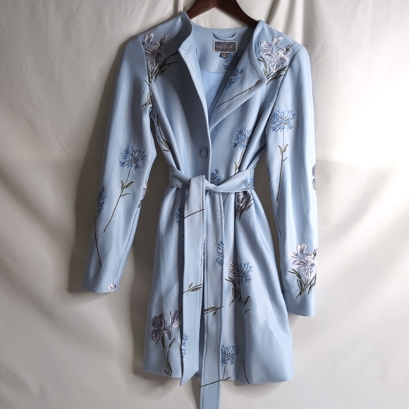 NWOT Guillaume Baby Blue Belted Jacket with Floral Embroidery, Size XS - Picture 1 of 8